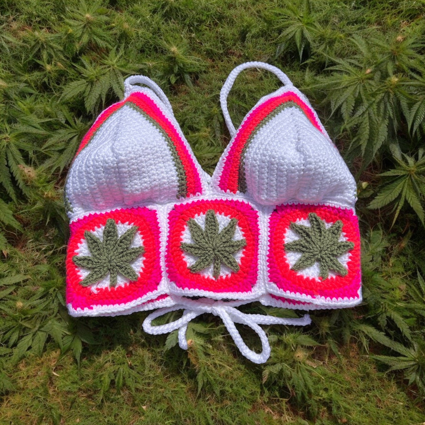 Weed Pot Marijuana Leaf Hippie Crochet Cropped Crop Top