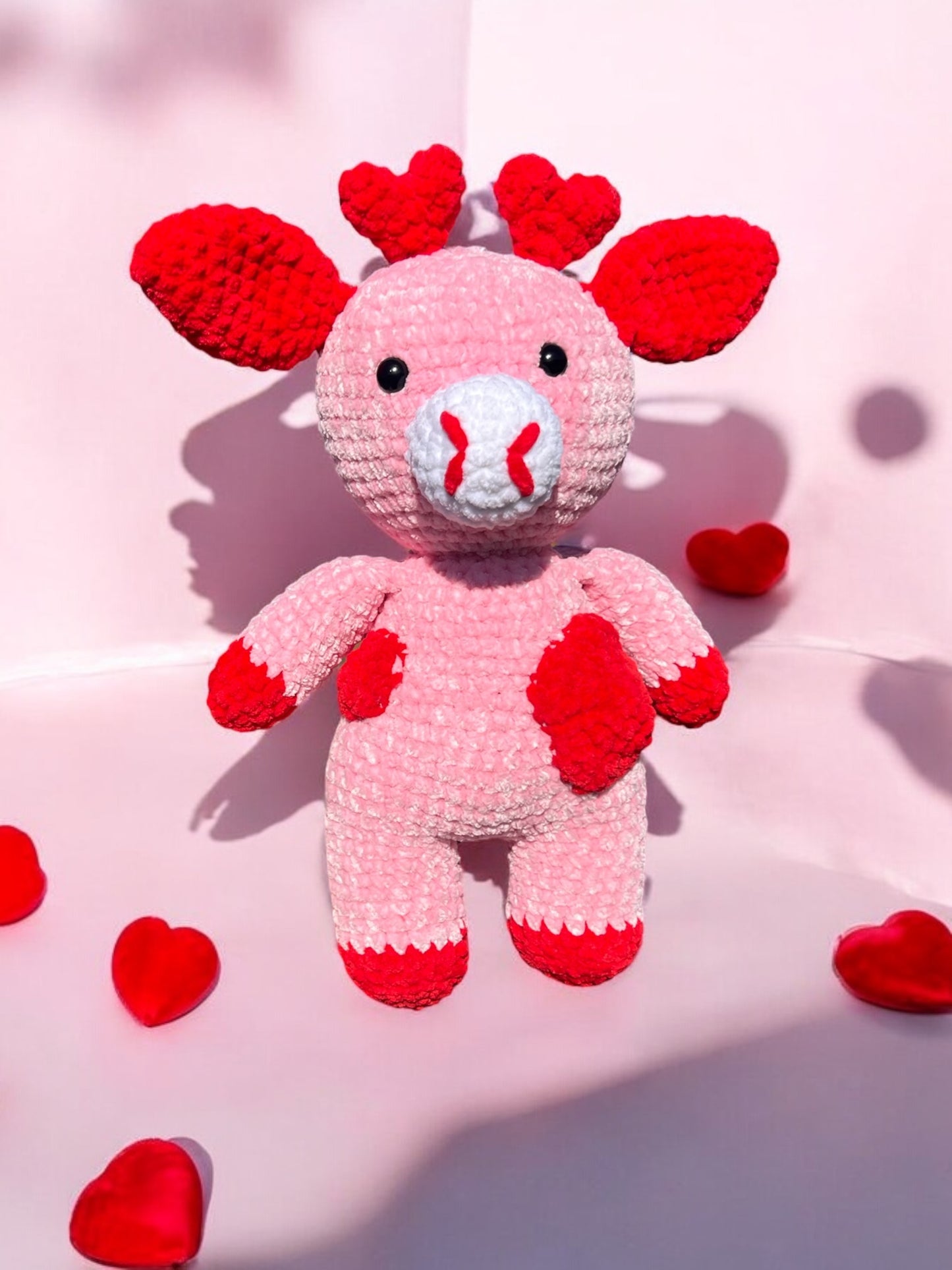 Heart Themed Velvet Plushie Crochet Cow