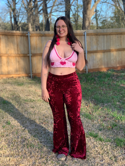 Heart Crochet Granny Square Summer Spring Festival Crop Top Valentineās day