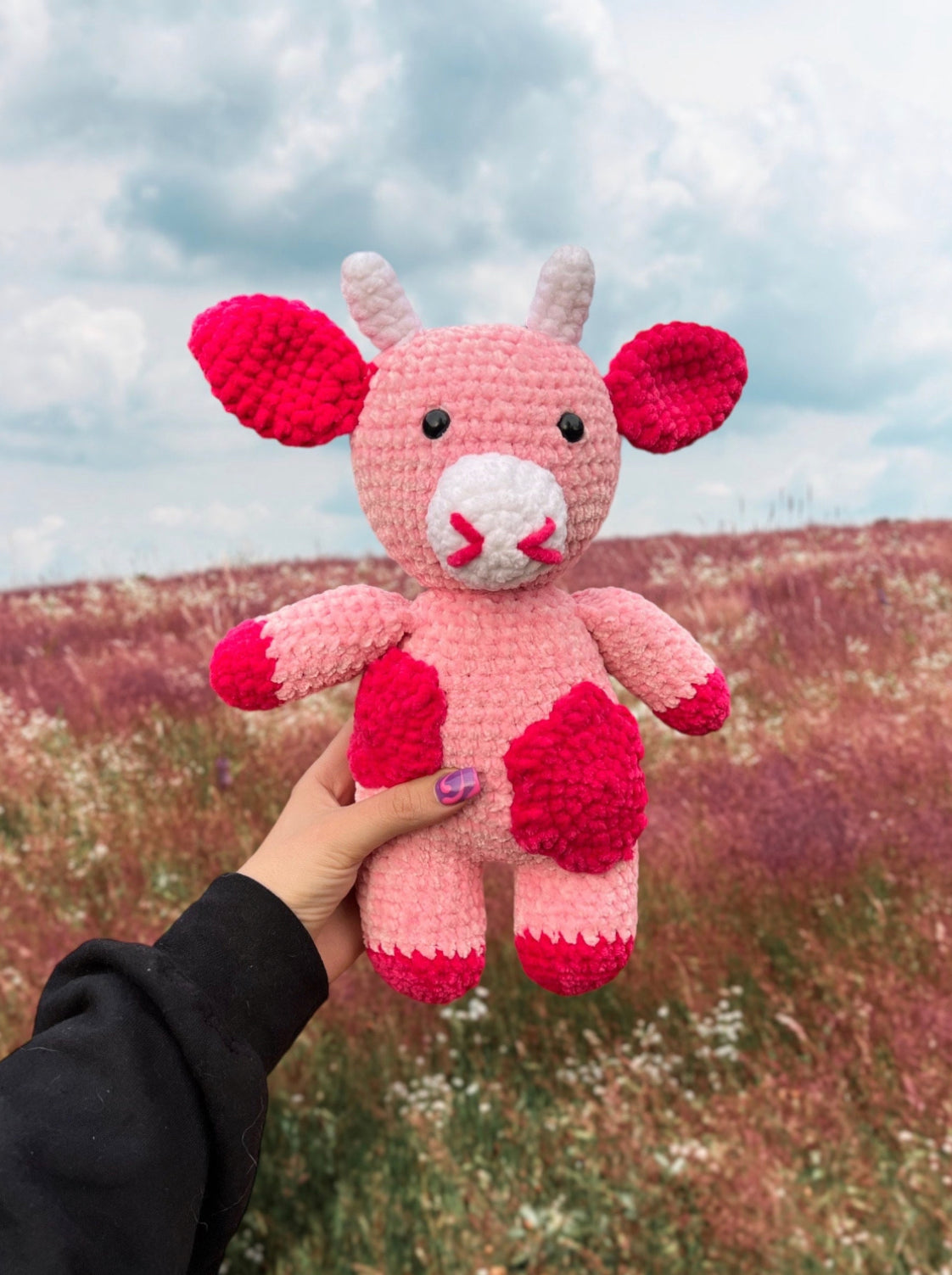 Velvet Plushie Crochet Cow WITHOUT cowboy hat