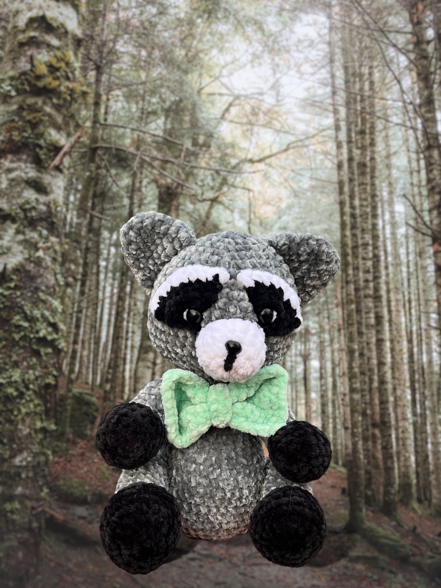 Amigurumi Crochet Plushie Velvet Raccoon with Bow tie