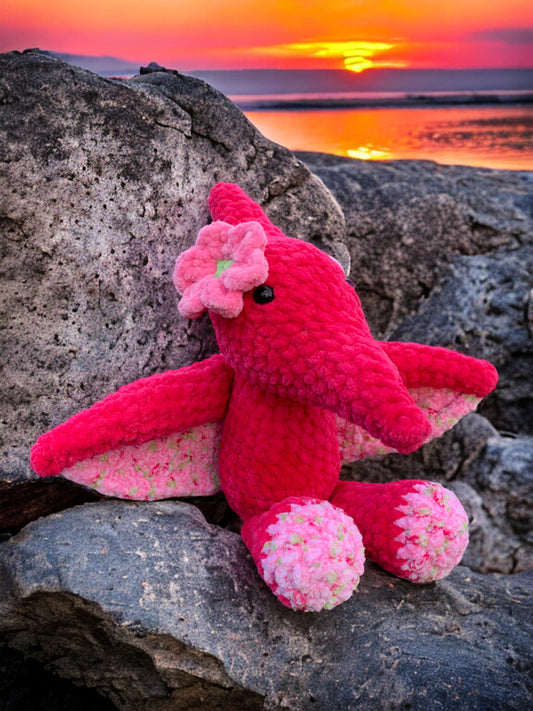 Velvet Flower Plushie Crochet Tori the Pterosaur