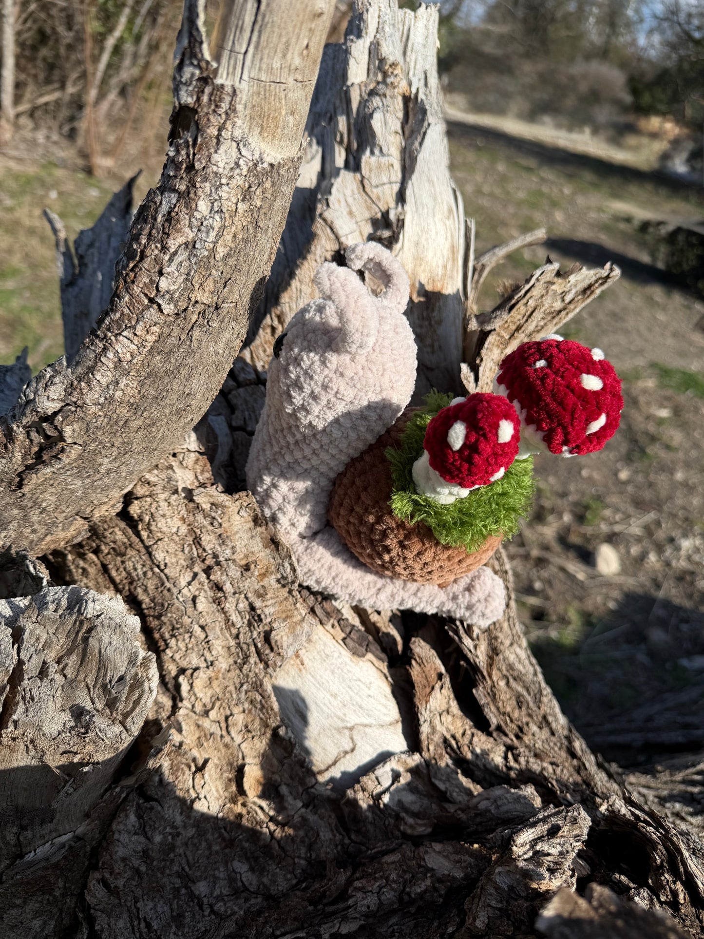 Crochet Mushroom Garden Snail Plushie