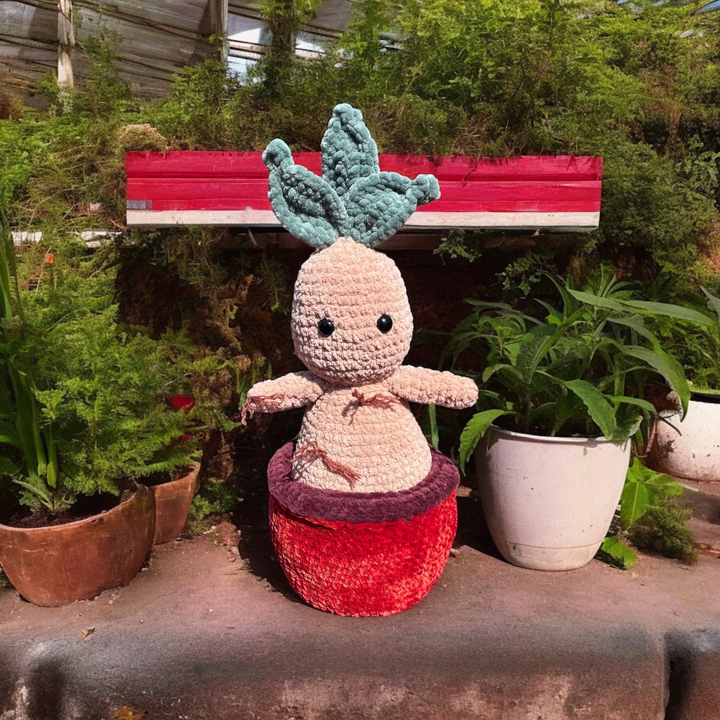 Crochet Baby Mandrake Plushie with Optional Pot