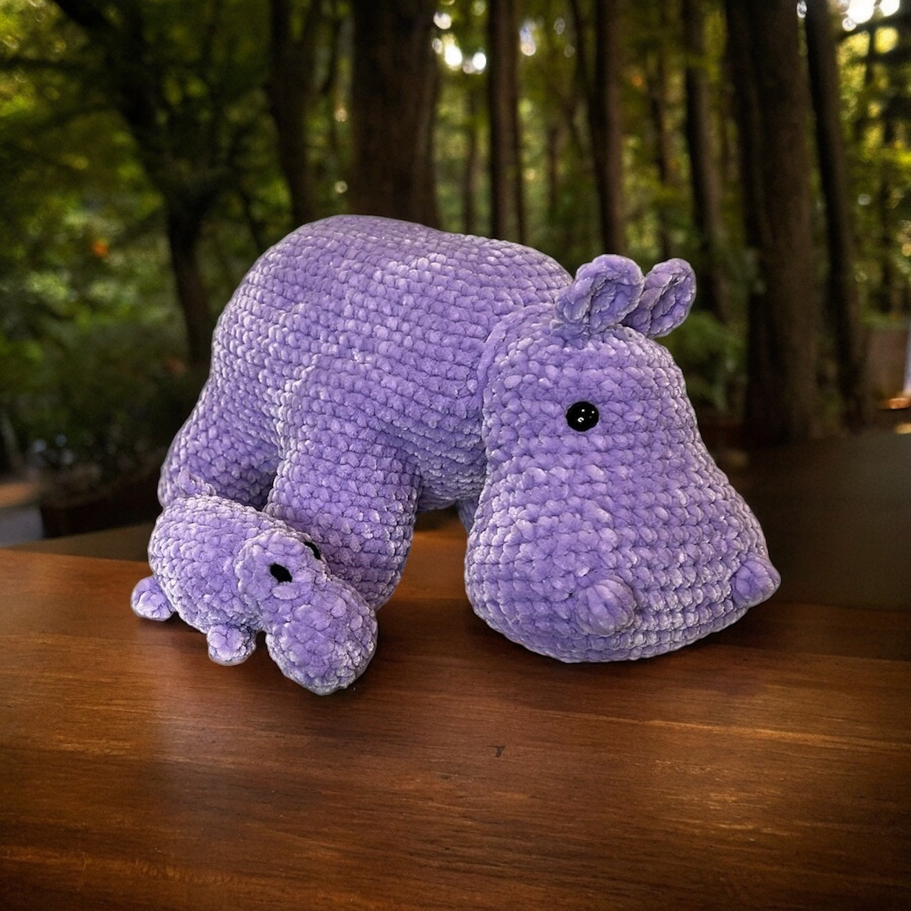 Mom and baby velvet plushie hippo pair