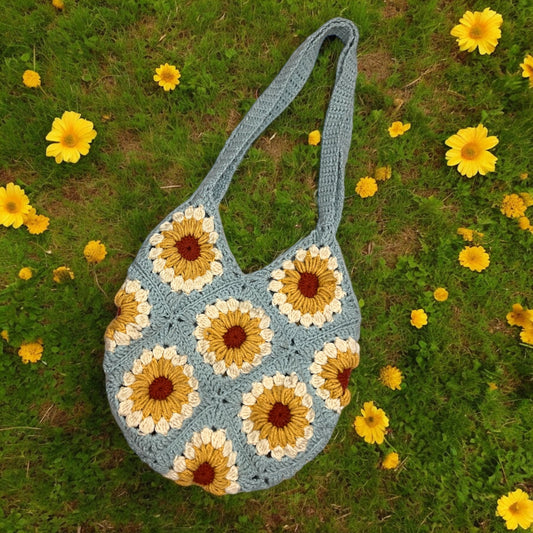 Sunflower Granny Square Tote Bag