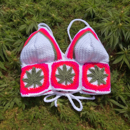 Weed Pot Marijuana Leaf Hippie Crochet Cropped Crop Top