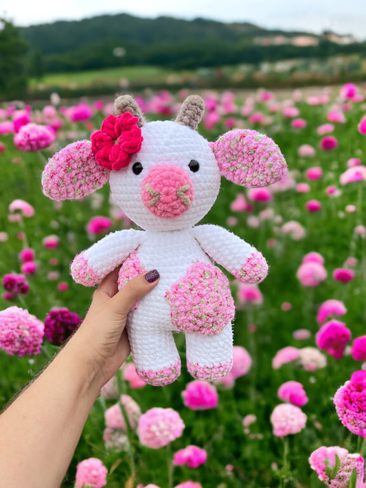 Velvet Flower Plushie Crochet Cow