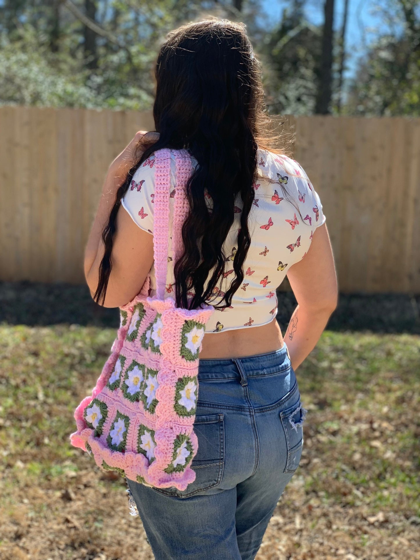 Daisy Granny Square Spring Tote Bag