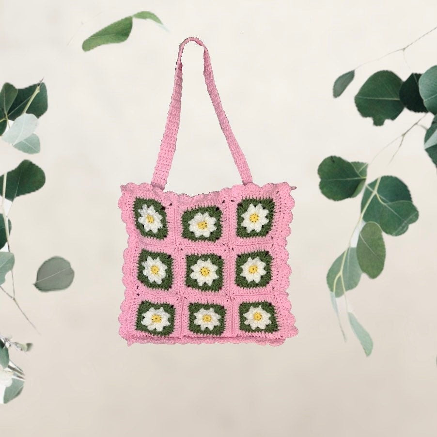 Daisy Granny Square Spring Tote Bag