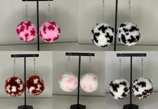 Longhorn Cow Poof Earrings