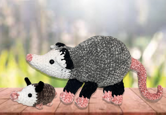 Crochet Velvet Opossum and Baby Plushie