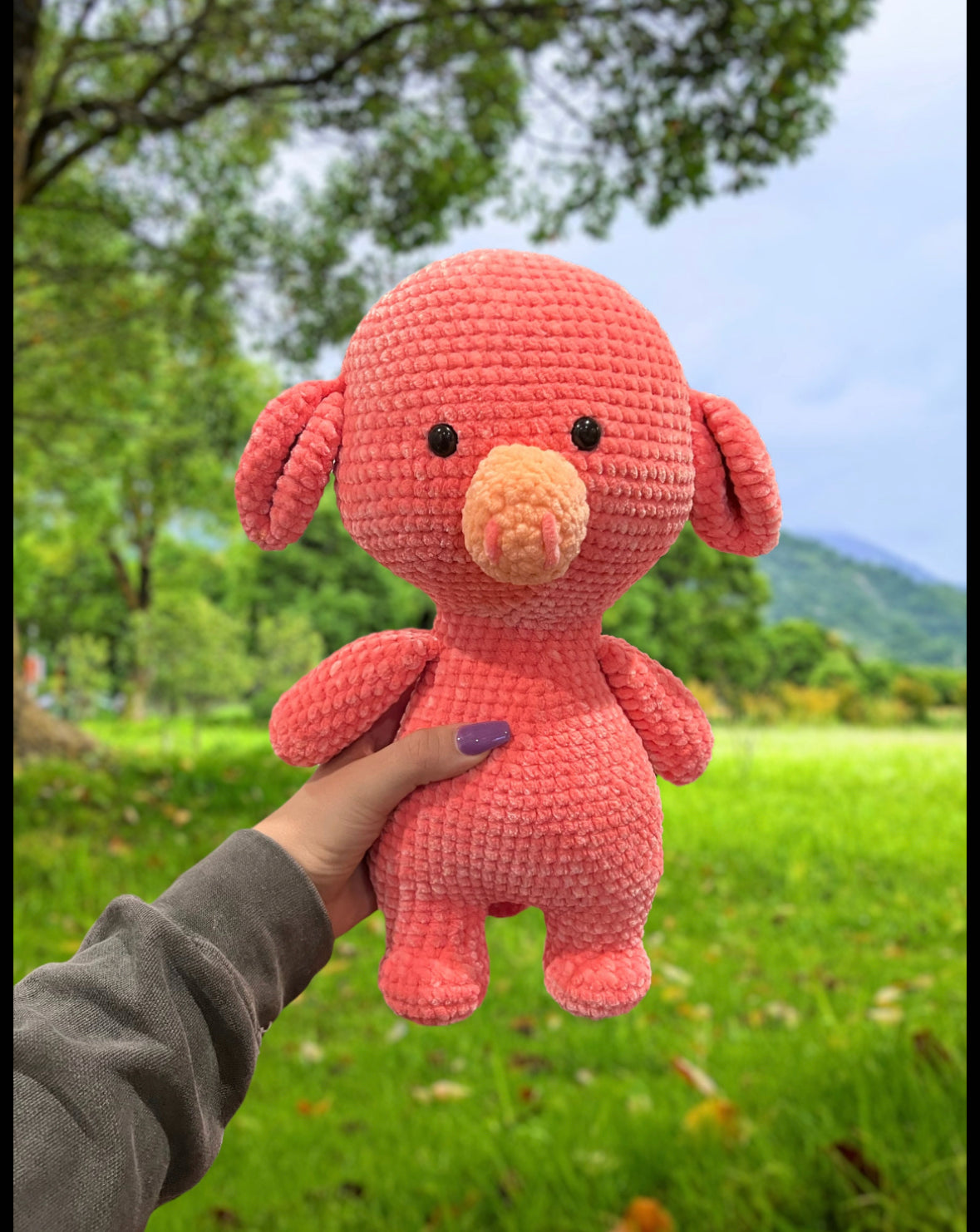 Amigurumi Crochet Plushie Velvet Pink Pig