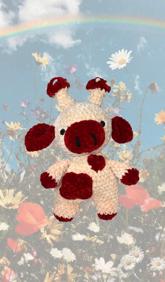 Amigurumi Crochet Plushie Velvet Mushroom Cow Stuffed Animal