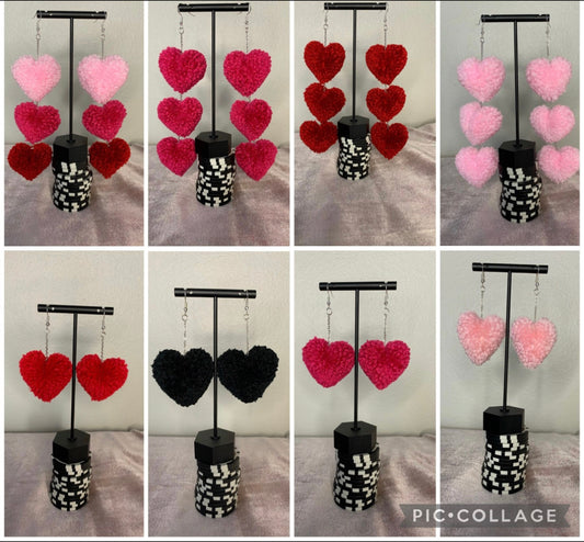 Valentines Heart Poof Dangle Earrings present for her girlfriend fiancé wife