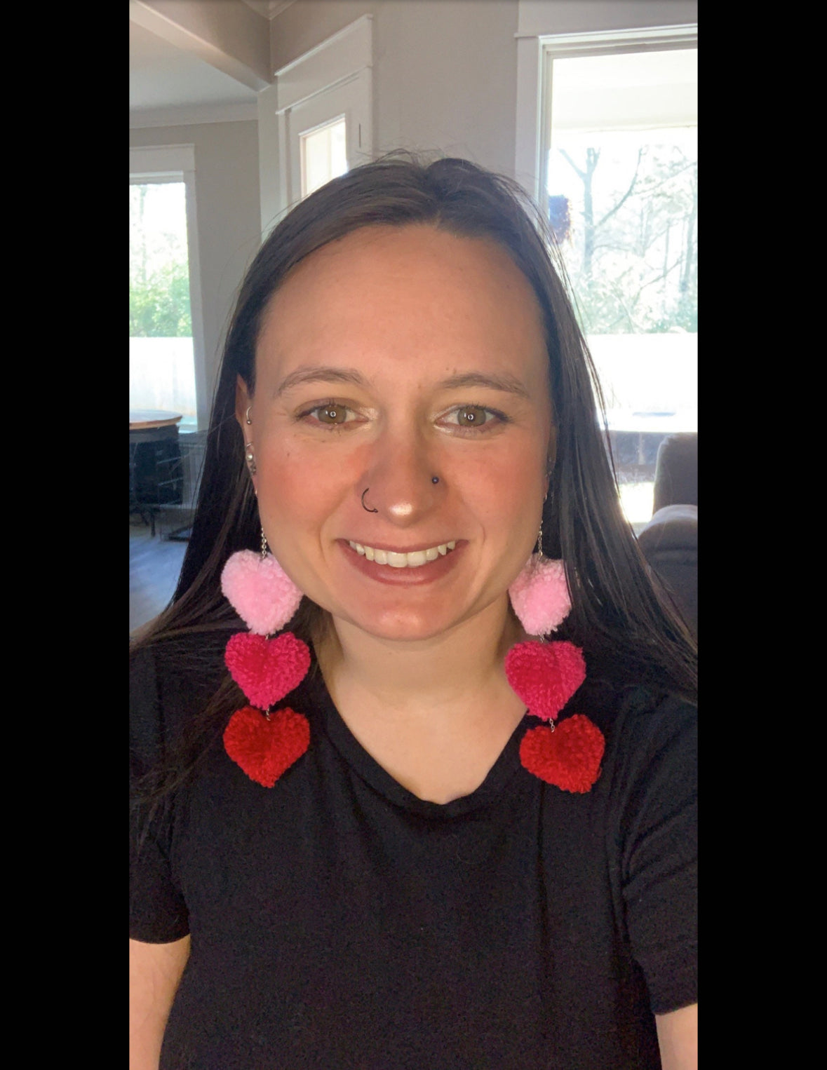 Valentines Heart Poof Dangle Earrings present for her girlfriend fiancé wife