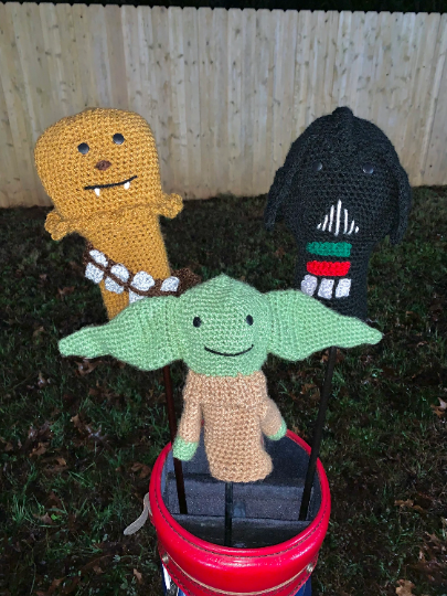 Star Wars inspired golf club covers baby yoda the child grogu chewy chewbacca darth vader skywalker